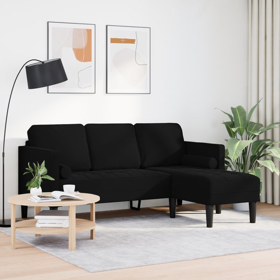 vidaXL - 3-zits - zetel - met - chaise - longue - L-vormig - zwart - 160 - cm - fluweel