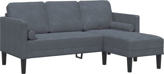 vidaXL - 3-Zits - Bank - met - Chaise - L-vormig - Donkergrijs - Fluweel