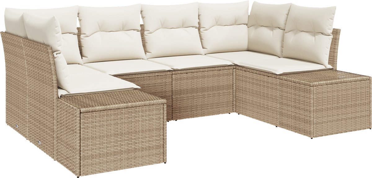 vidaXL - Tuinbank - Set - met - opslag - 6 - pcs - Beige - en - Crème - Poly - rattan