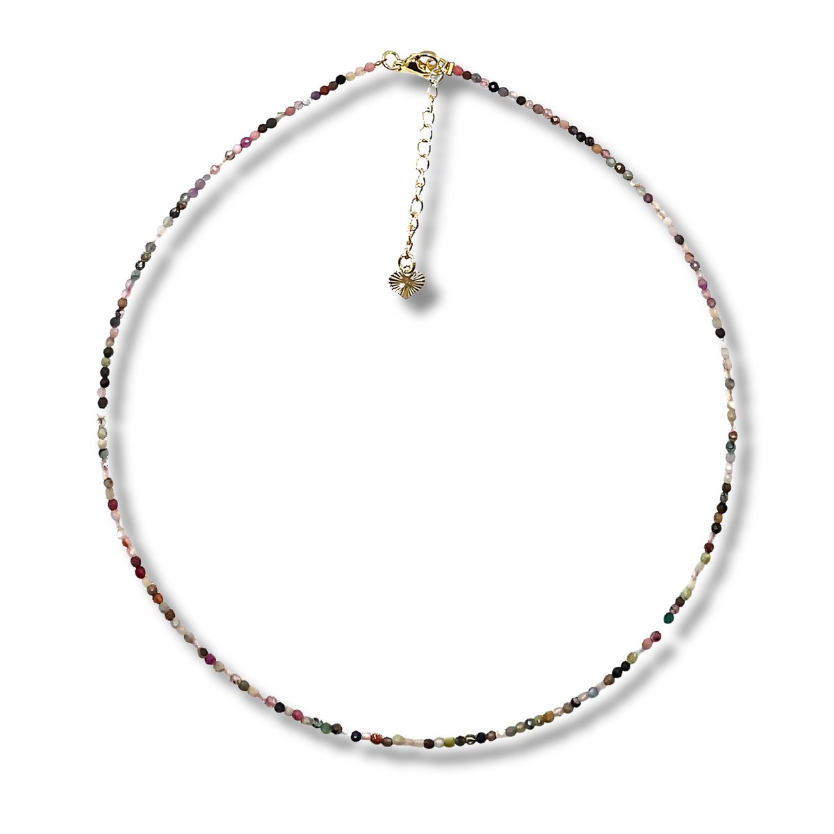 Collier - ketting - natuursteen multicolor - 40 cm lang plus goudkleurig verlengkettinkje 5 cm - 2 mm dik
