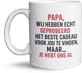NietMokken.nl - Grappige Mok – Papa, we hebben het geprobeerd – Grappige Vaderdag mok – Leuk cadeau van kinderen – 325ml – Keramiek – Vaderdag cadeau - Aan beide zijden bedrukt - Vaderdag kado