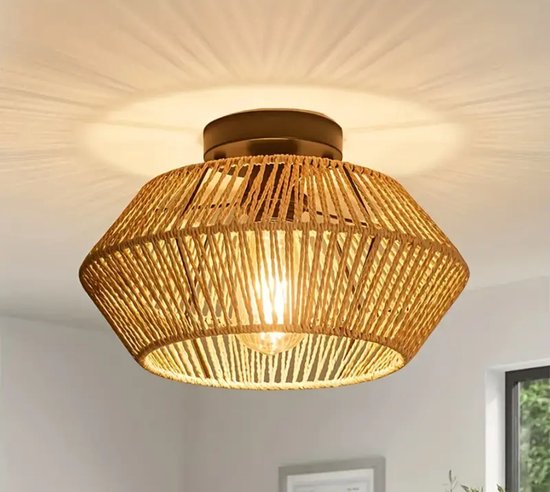 SanBouSi plafondlamp Boho antieke bamboe plafondlamp retro creatieve rotan lampenkap kroonluchter E27 land gang hanglamp handgeweven warme lamp 40 cm