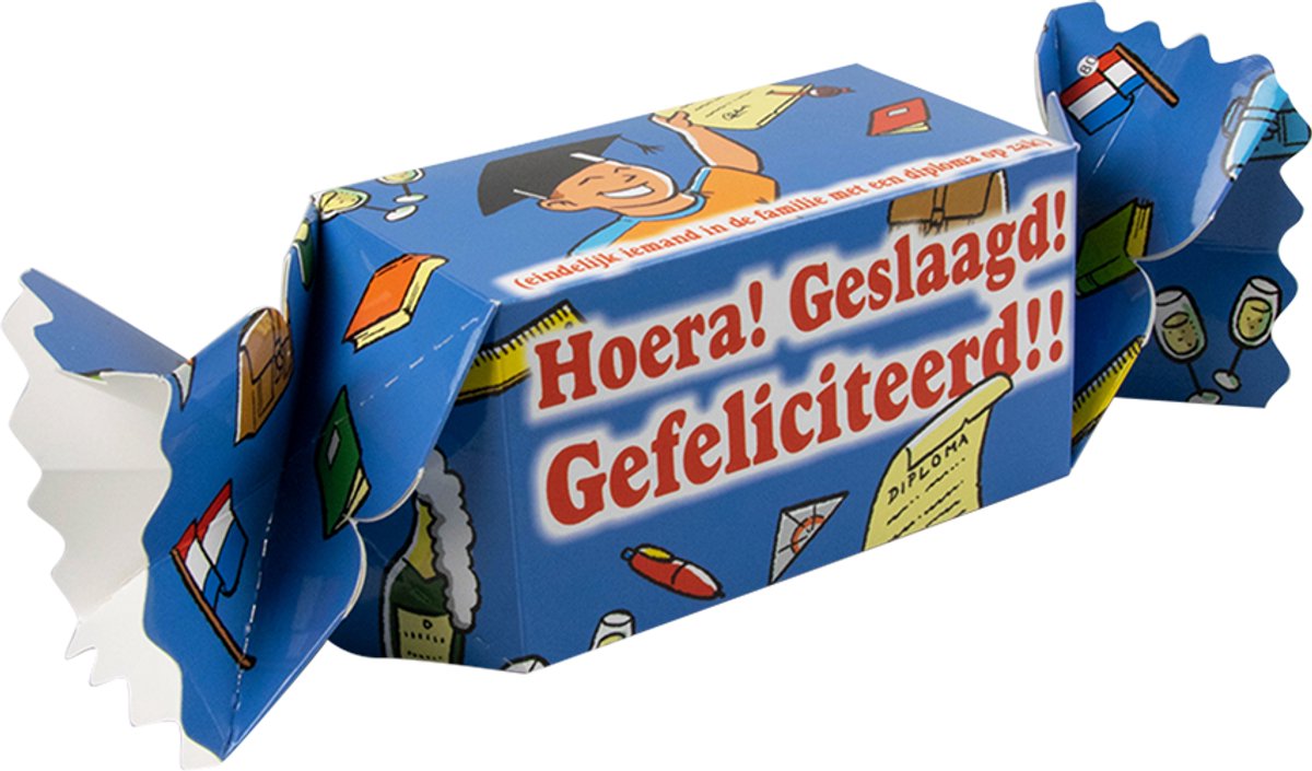 Snoeptoffee - Geslaagd - Gefeliciteerd - Gevuld met Toffees - In cadeauverpakking met gekleurd lint