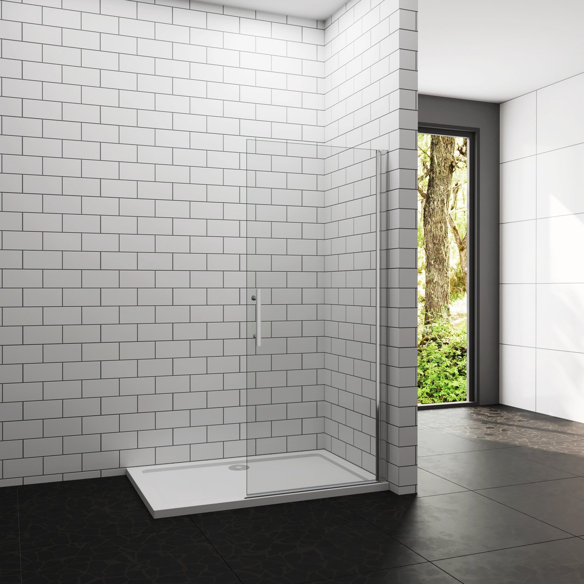 Douchewand-Inloopdouche draaibaar 96x180cm 5mm NANO veiligheidsglas Easyclean glanzend chroom aluminium profiel