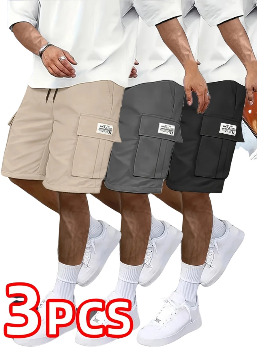 Nivard Korte Broek Heren Cargobroek Spijkerbroek met Zakken Volwassenen Jongens Shorts 3 Pcs Gemengd Zwart