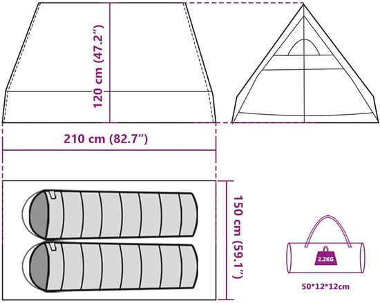 Kampeer Tent - Outdoor Tent - Kamperen en wandelen - Waterdicht ontwerp - 2 persoons - Groen — afbeelding 5