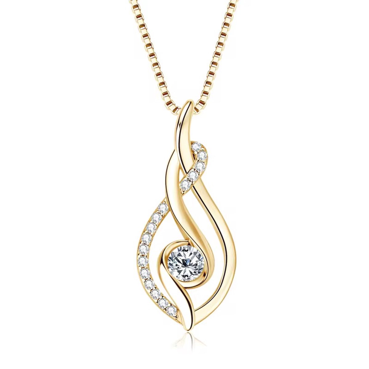 Selevie Ketting Goud Druppel design met ronde 1ct Moissanite – 925 Sterling Zilver met Gold Plate en Moissanite Steen -