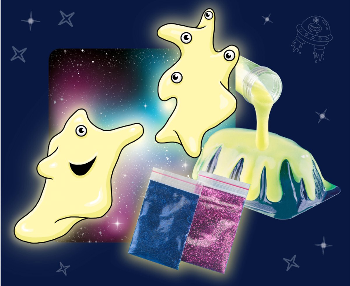 KOSMOS Slime Galaxy - Experimenteerset - Maak Zelf Glow in the Dark Slijm - 6 Ruimte-experimenten met Glitter, Ogen en Slime Alien - STEM Speelgoed - Vanaf 8 Jaar — afbeelding 10