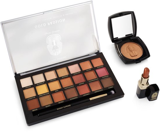 Ultra Glam Set - Egyptian Powder Bronzer + Magic Lipstick + Gold Passion Oogschaduw Palette (21 kleuren en kwast)