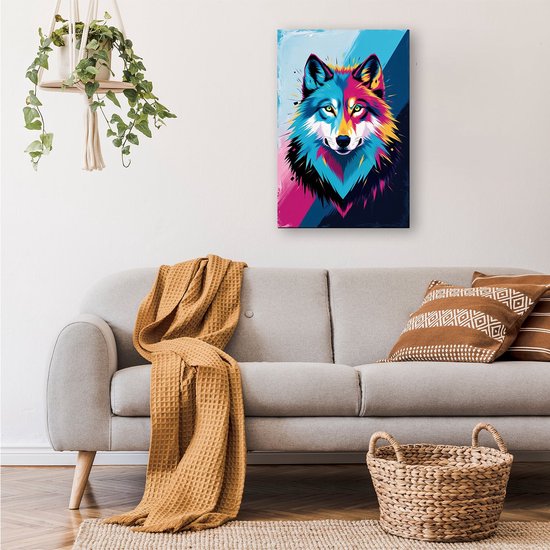 Kleurrijk abstract wolf portret - Wolf poster - Posters dier - Psychedelisch - Slaapkamer poster - Wanddecoratie woonkamer - poster 100x150 cm