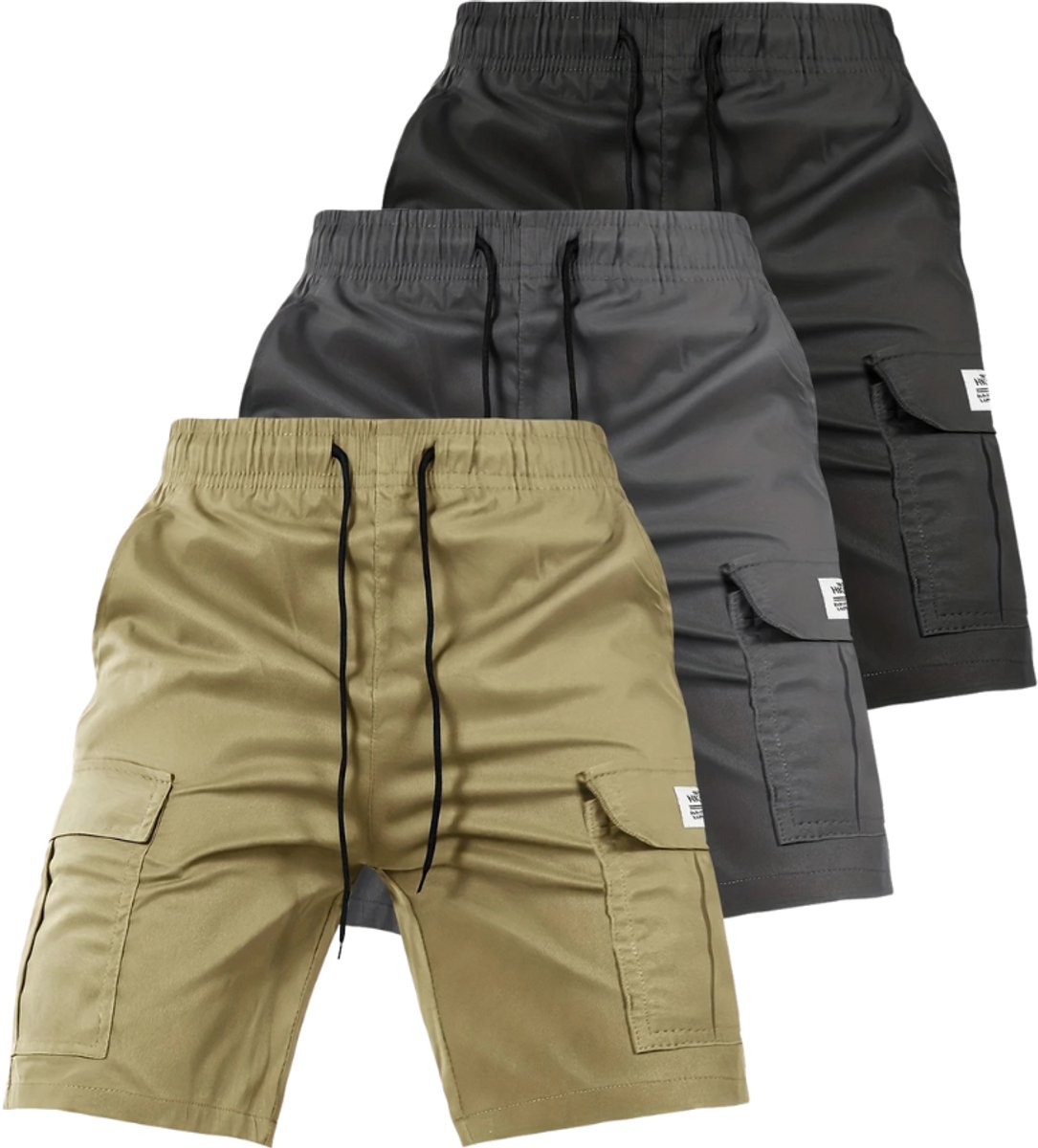 Livano Korte Broek Heren Cargobroek Spijkerbroek met Zakken Volwassenen Jongens Shorts 3 Pcs Zwart