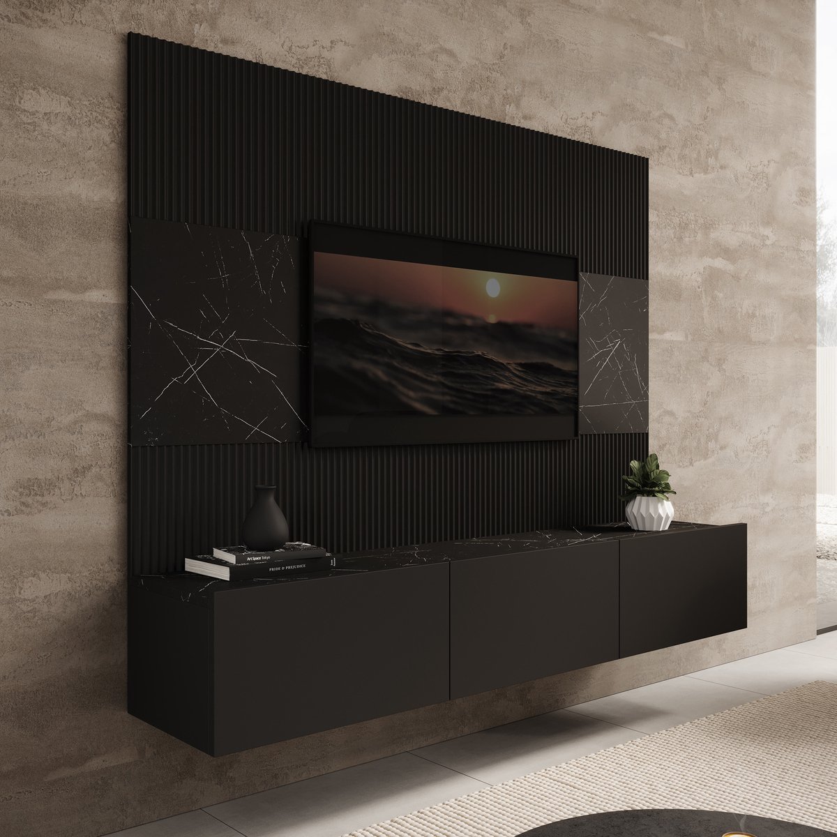 MEUBELLA TV-Meubel Dominic - Zwart - 180 cm
