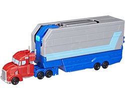 Hasbro Transformers speelgoed EarthSpark Optimus Prime Battle Trailer robot.