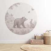 Papier peint cercle Animaux de la forêt mono - Ø 100 cm - Papier peint cercle - Papier peint cercle chambre enfant - animaux de la forêt - Animaux de la forêt - Papier peint cercle chambre bébé - Muursticker - Papier peint cercle Forêt