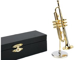 Miniatuur Trompet – Messing Replica op Verchroomde Standaard met Luxe Geschenkdoos