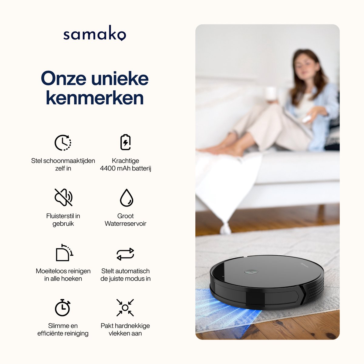 Afbeelding 3 van Samako Dweil-robotstofzuiger TurboFlow - Robotstofzuiger Met Dweilfunctie - Dweilrobot met laadstation- Robot Stofzuiger - Schoonmaakrobot - App - Laadstation - 4-in-1