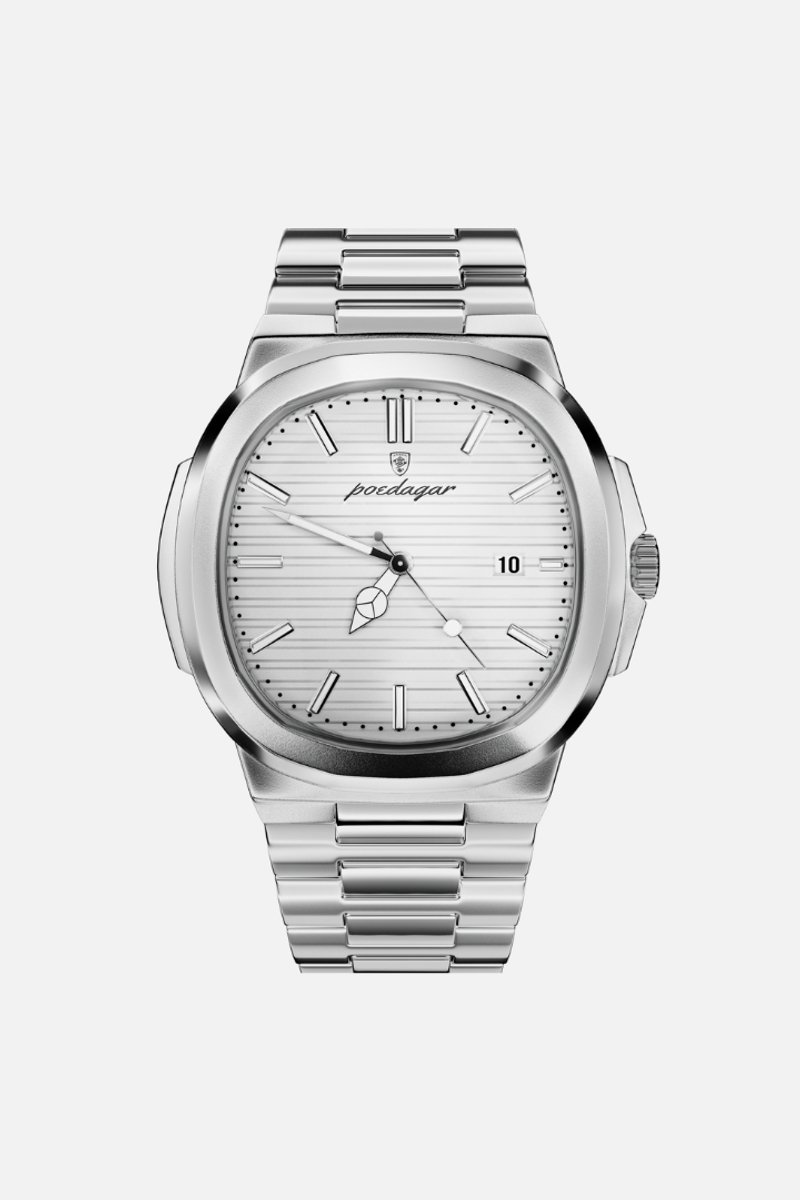 Selevie Aquarius Horloge - Zilver Staal - Witte wijzerplaat - Saffierglas, 30M Waterproof, Lichtgevende Wijzers