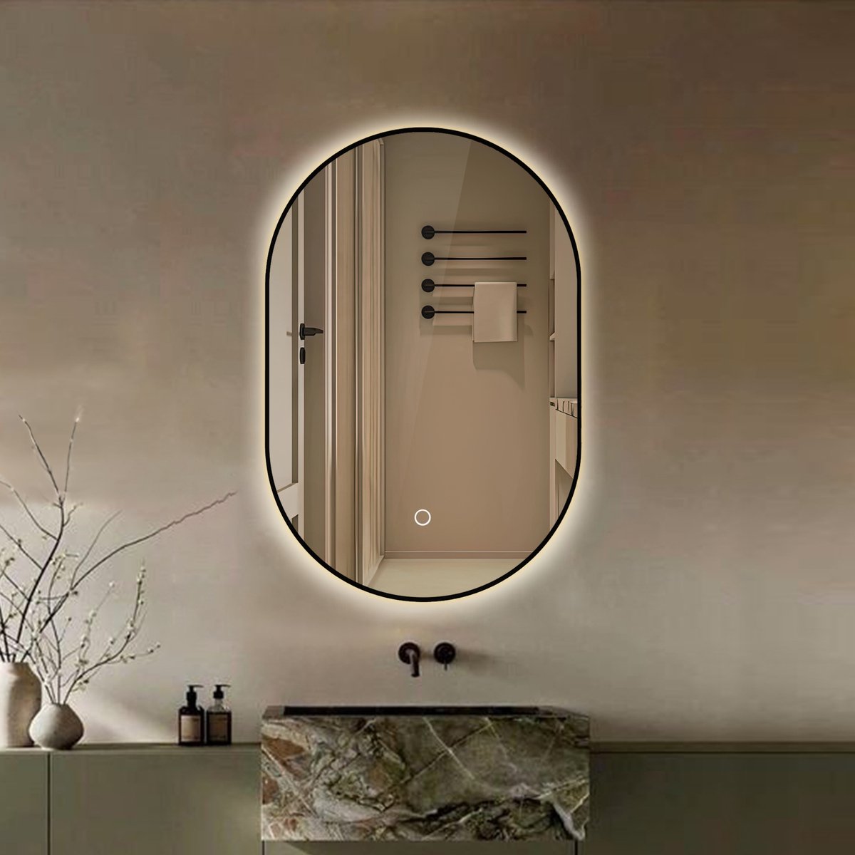 Lumoire® Spiegel Met Verlichting - 60 x 90 CM Ovaal - Badkamerspiegel - Zwarte Rand