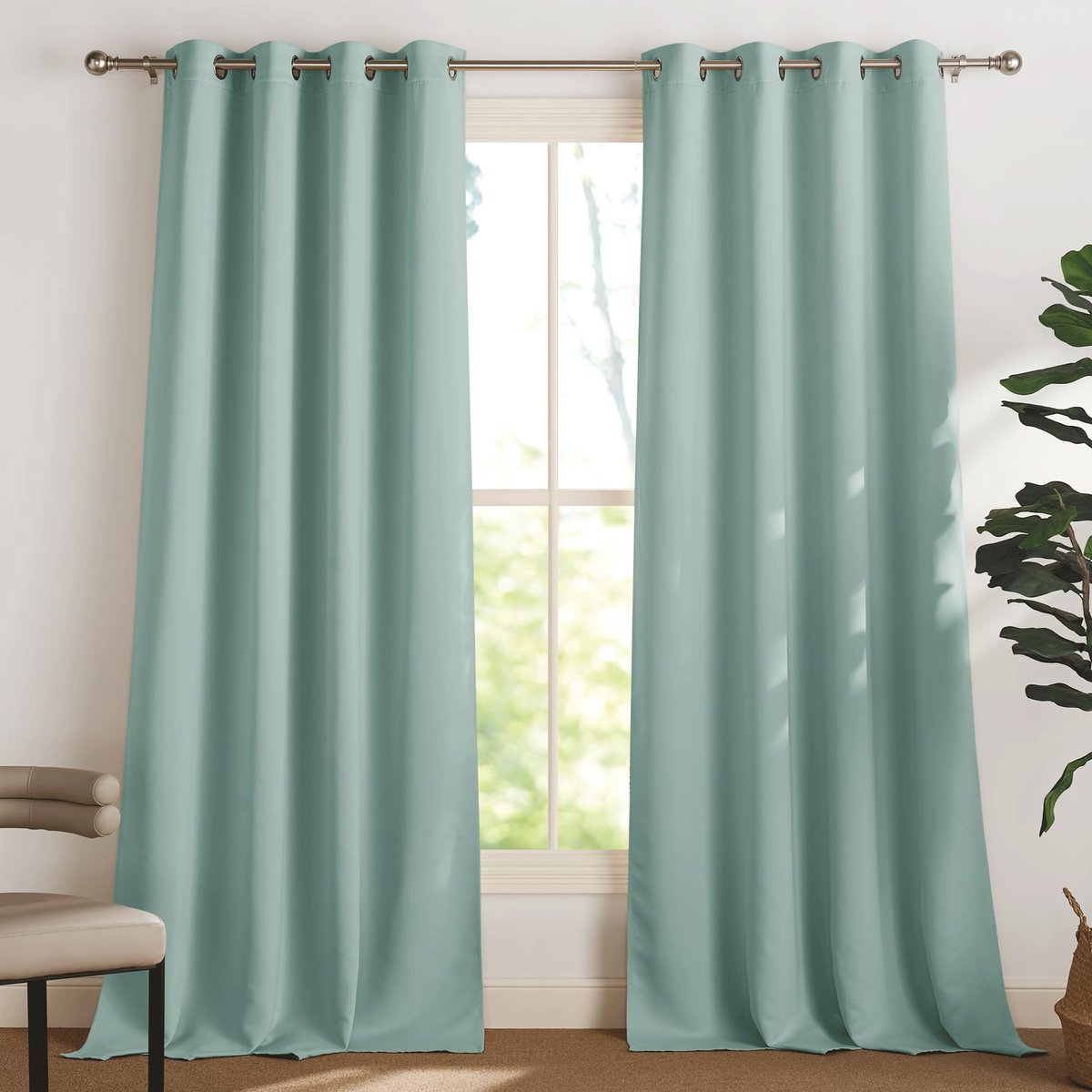 Ibenzoa Verduisteringsgordijnen met Inslagringen, Set van 2, 245 x 140 cm groen