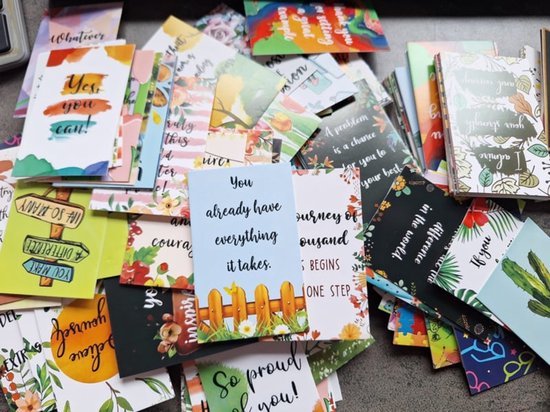 10 inspiratie kaartjes - complimentenkaartje - motieven - motivatie - inspiratiebron - inspiratie - hart onder de riem - positief- positivisme - positiviteit - complimenten - wenskaart - mini kaartje -
