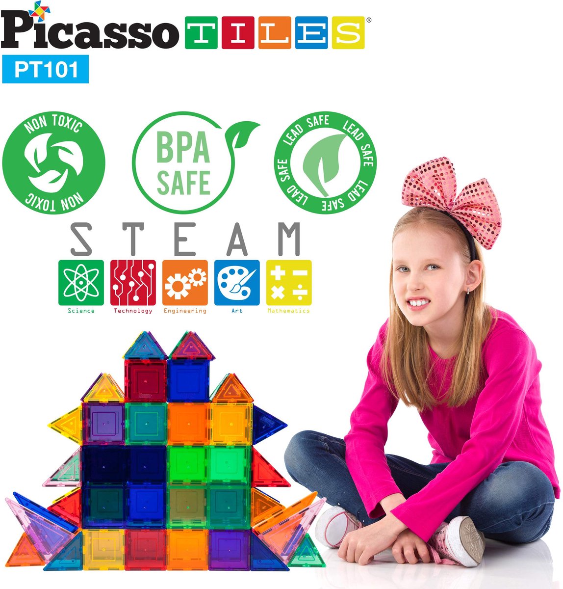 Tactic Picasso Tiles - Constructiespeelgoed - Magnetic Tiles - Magnetische Tegels - Play Set - STEM Speelgoed - Creatief Bouwspeelgoed - 101-Delig - Vanaf 3 Jaar — afbeelding 22