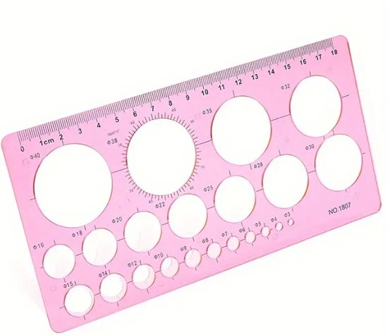 Foto: Lunari co tekenen sjabloon roze tekenen meten liniaal geometrie wiskunde knutselen meetgereedschap radius architect technisch cirkels school hobby kantoor werk cirkelsjabloon tekenmal stencil teken accessoires