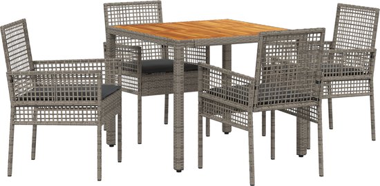 vidaXL - Ensemble - Table - Salle à manger - Jardin - 5 - pièces - Gris - résine - tressée