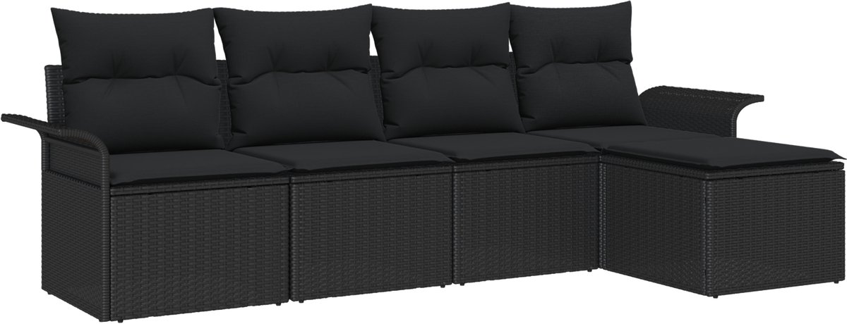 vidaXL - Tuinbank - Set - met - kussen - met - opslag - 5 - pcs - Zwart - poly - rattan