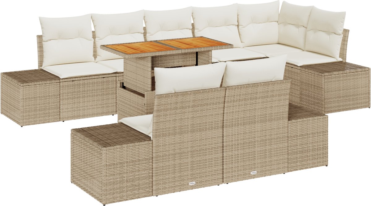 vidaXL - Tuinbank - Set - met - opslag - 9 - pcs - Beige - Poly - rattan