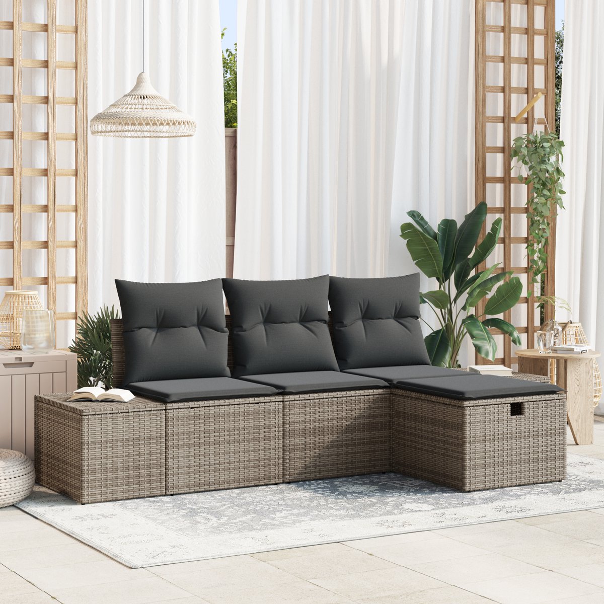 vidaXL Tuinbank - Set - 4 - st - poly - rattan Grijs/ Donkergrijs