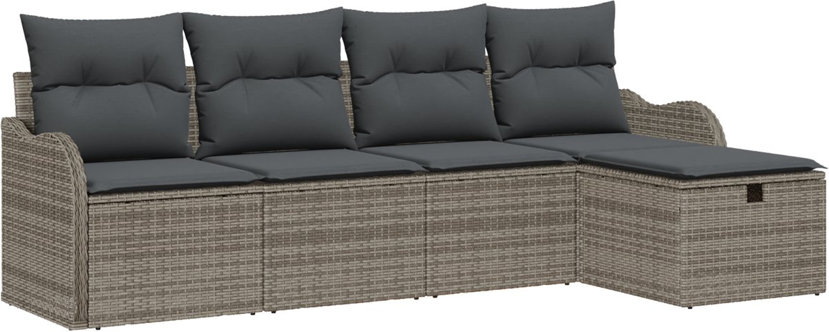 vidaXL Tuinbank - Set - 5 - st - Poly - rattan Grijs