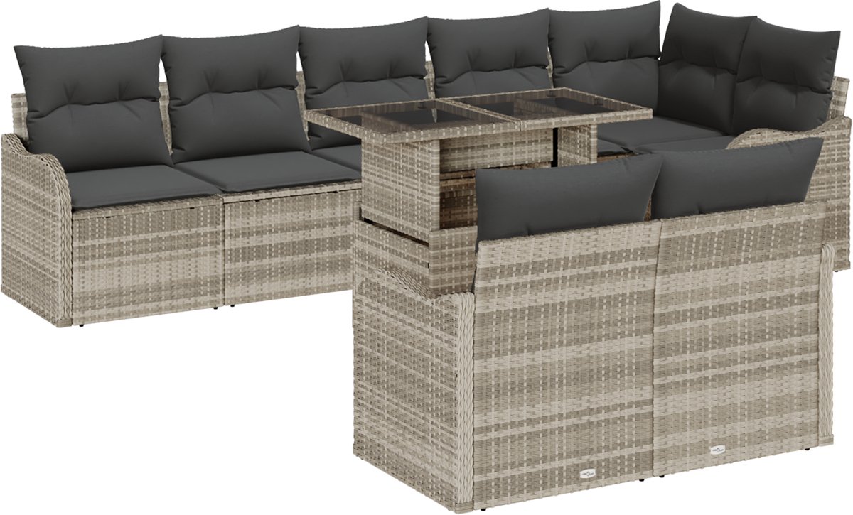 vidaXL - Tuinbank - Set - met - kussen - met - kussen - 9 - pcs - Lichtgrijs - Poly - Riet