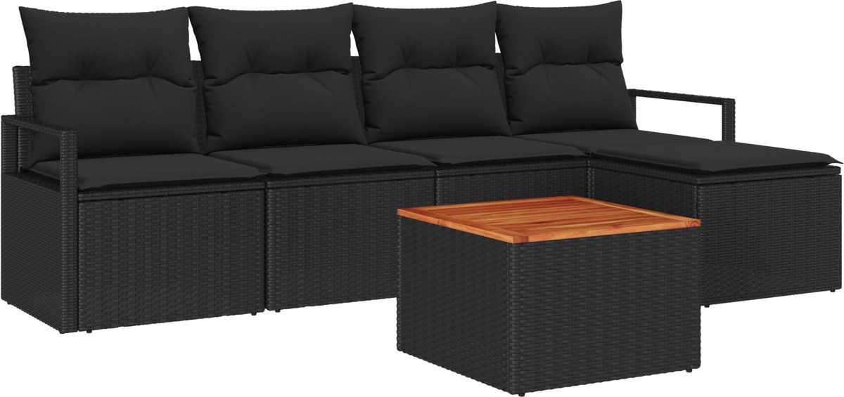vidaXL - Tuinbank - Set - met - opslag - 6 - pcs - Zwart - poly - rattan