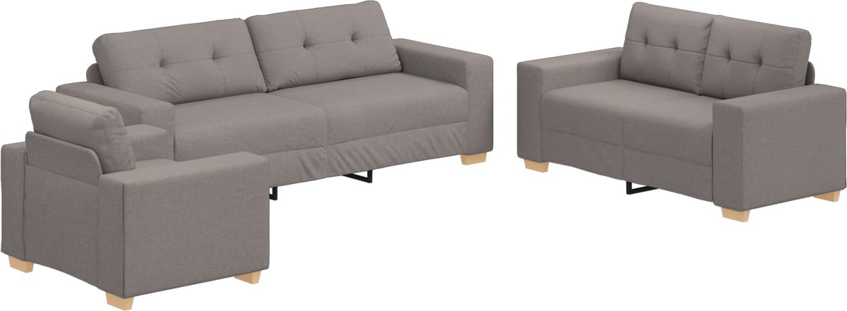vidaXL Bank - 3 - st - Taupe - Linnenmix - Stoffen