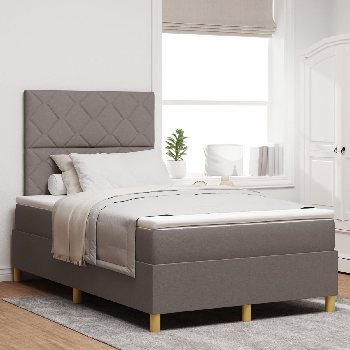 vidaXL Boxspring - bed - met - hoofdeinde - Taupe - 120 - x - 190 - cm - Stof