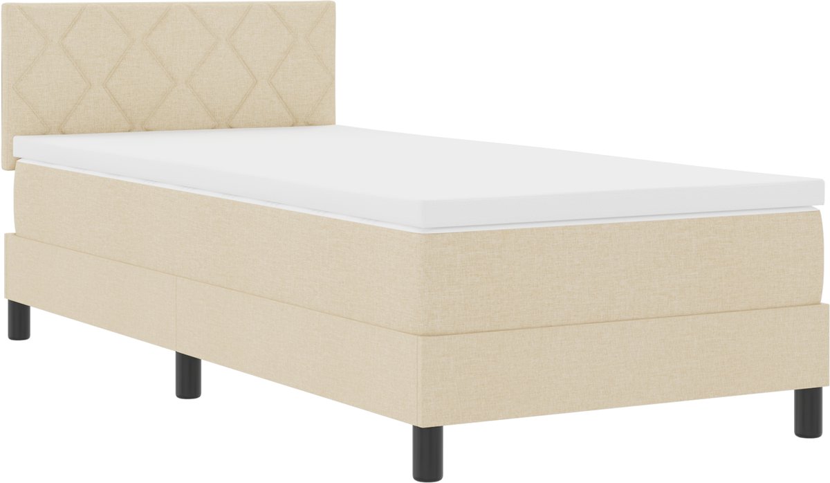 vidaXL Boxspring - bed - met - kussen - met - hoofdeinde - Crème - 90 - x - 200 - cm - Stof