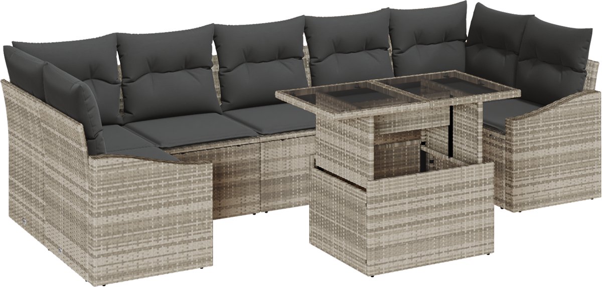 vidaXL Tuinbank - Set - 8 - st - Lichtgrijs - poly - rattan