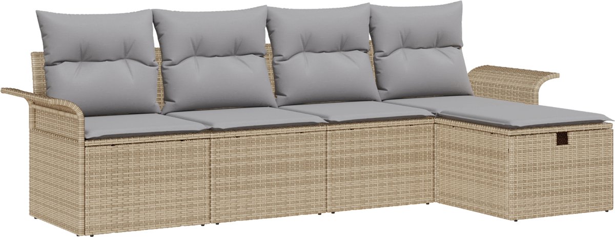 vidaXL Tuinbank - Set - 5 - st - Poly - rattan Beige