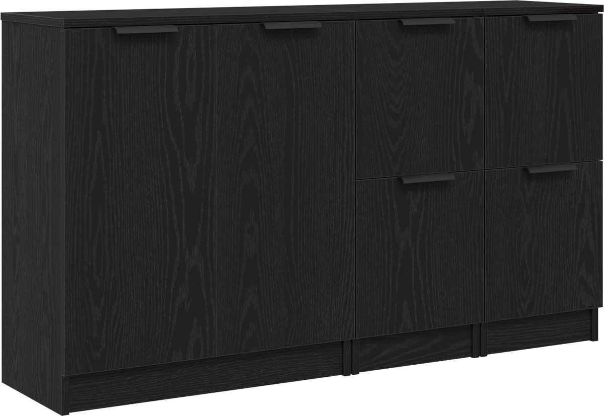 Dressoir 3 pcs Zwart Eiken Bewerkt hout kopen