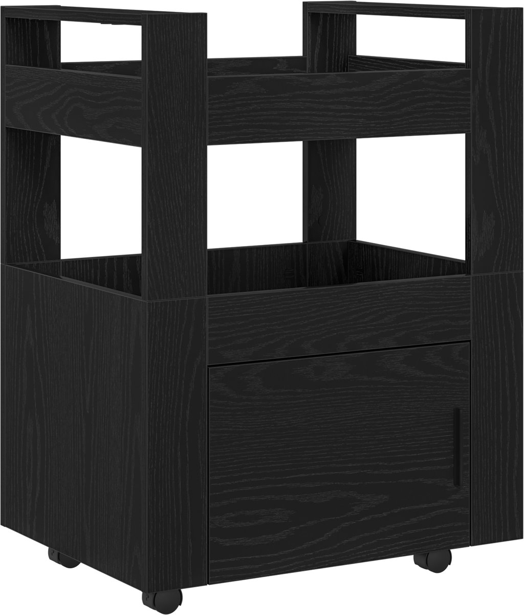 vidaXL - Keuken - Trolley - Zwart - eiken - 60 - x - 45 - x - 80 - cm - Bewerkt - hout
