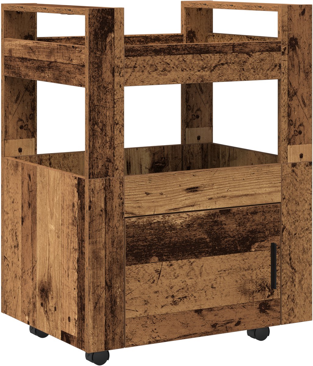 vidaXL - Keuken - Trolley - Oud - hout - 60 - x - 45 - x - 80 - cm - Bewerkt - hout