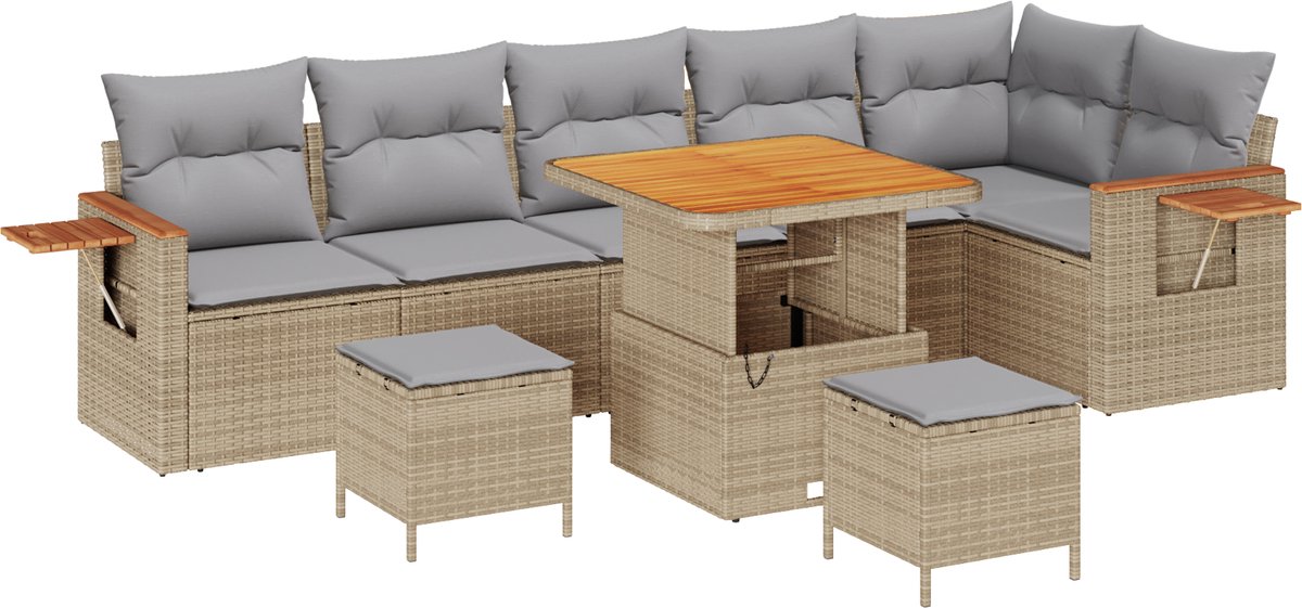 vidaXL - Tuinbank - Set - met - kussen - 9 - pcs - Beige - en - Lichtgrijs