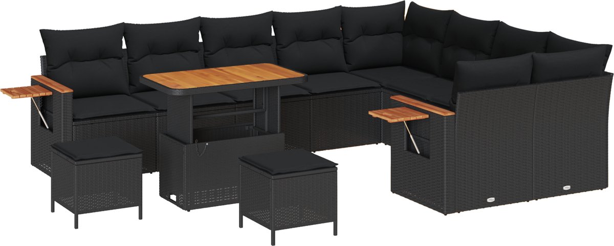 vidaXL - Tuinbank - Set - 12 - pcs - Zwart - Poly - Rattan - en - Poedergecoat - Staal