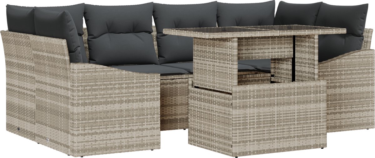vidaXL Tuinbank - Set - 7 - st - Lichtgrijs - poly - rattan