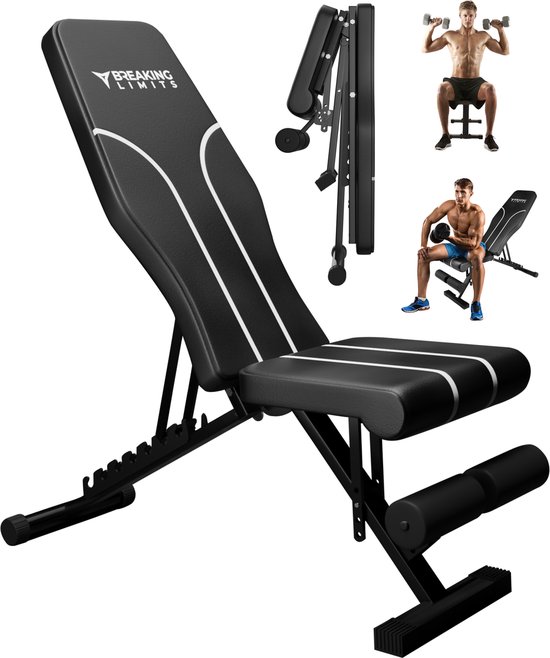 Breaking Limits Fitnessbank - Verstelbare Halterbank - Trainingsbank - Inklapbaar - Zwart/Wit