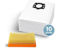 DEGG® - 10x Stofzuigerzakken + vlakfilter - Geschikt voor Kärcher WD4, WD5, WD6, MV4, MV5, MV6 | Langdurige set, Sterk & hygiënisch