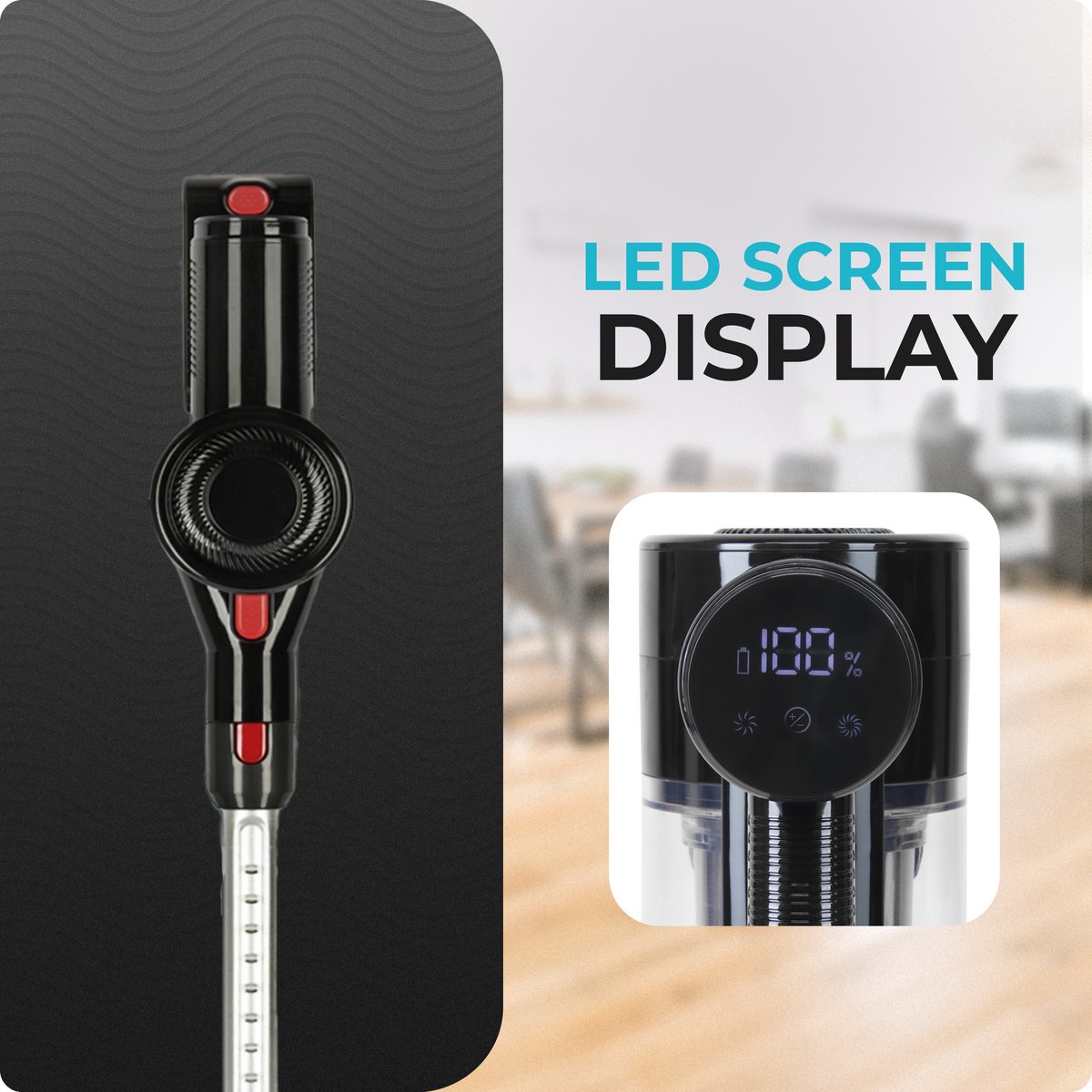 Nicon Draadloze Steelstofzuiger – 23 kPa – 50 min Accuduur – 3 Zuigniveaus – Zakloos – LED Display – foto 2