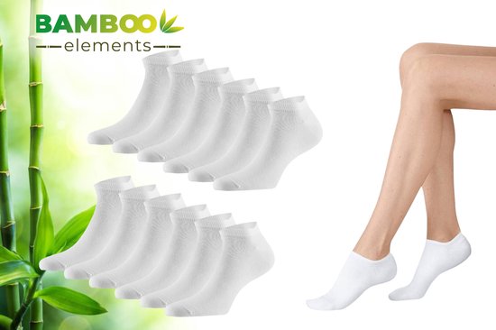 Chaussettes basses en Bamboo 12-Pack - Chaussettes en Bamboe - Chaussettes basses Hommes - Chaussettes basses Femmes - Chaussettes Sneaker - Wit - Taille 35/38