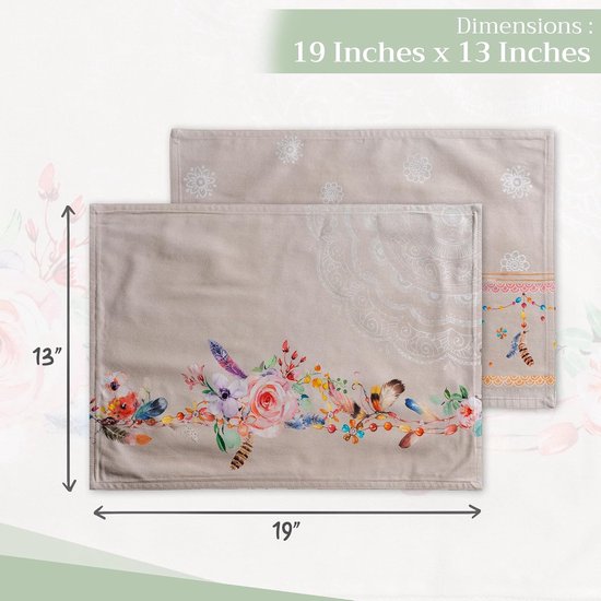 Ensemble beige 100% coton avec 4 sets de table pour la table à manger cuisine mariage usage quotidien dîners fêtes printemps/été (33 cm x 48 cm)