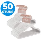 ACAZA Kledinghangers - Kleerhangers - 50 Stuks - Baby/Kind/Kinderen - Anti Slip - Fluweel/Velvet - Wit met Rose Haak